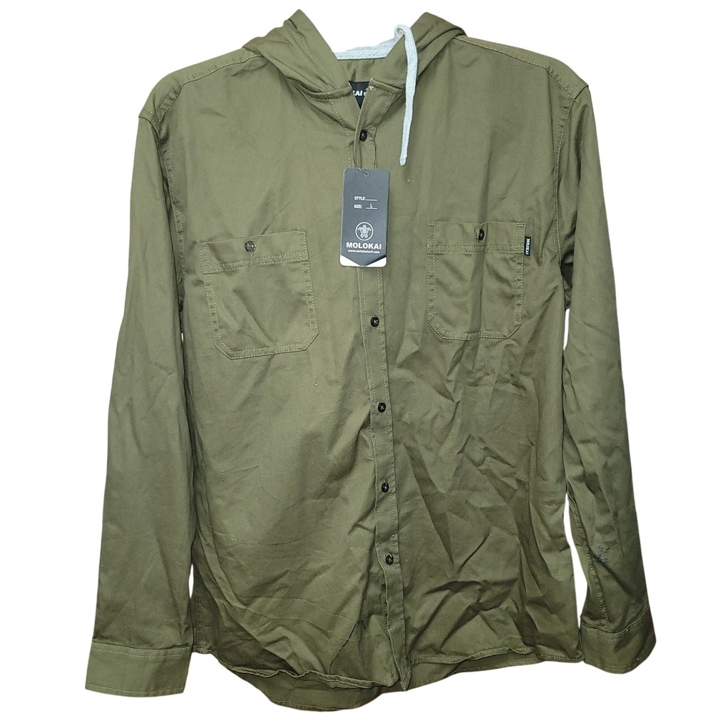 Molokai Surf Co Hooded Shirt Jacket Men Sz L Outdoor Trail Gorpcore‎ Camping Y2K
